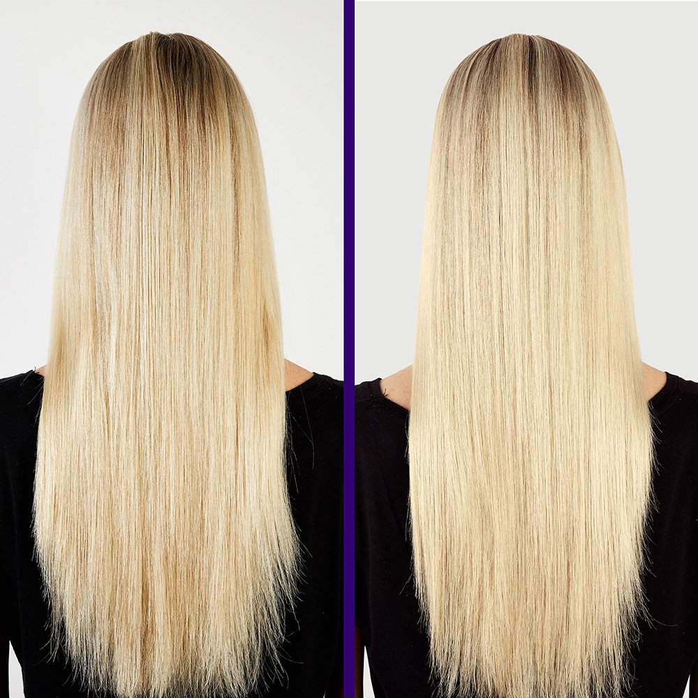 Elvive Color Vibrancy Anti-Brass Purple Conditioner before & after